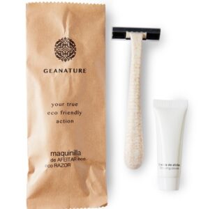 SET AFEITADO: MAQUINILLA PAJA + CREMA 10 GR FLOW PACK KRAFT ECO 100 % RECICLADO